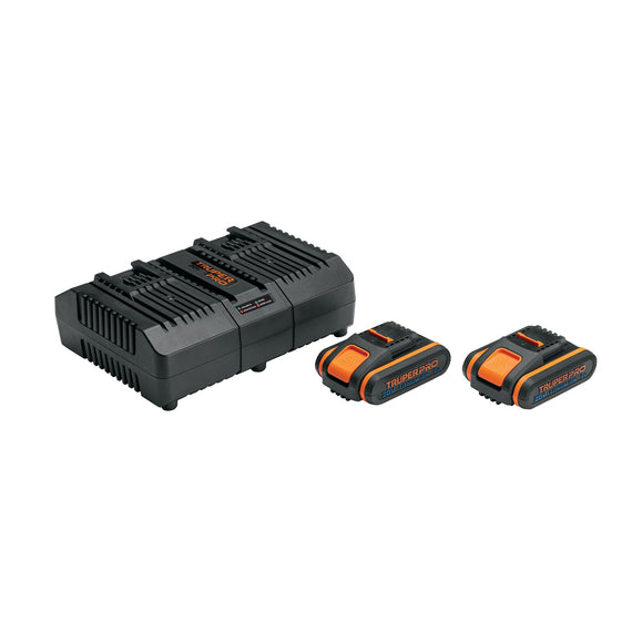 Combo cargador dual con 2 baterías de 2ah, 20V   TRUPER PRO   COM-CBA - Hergui Musical
