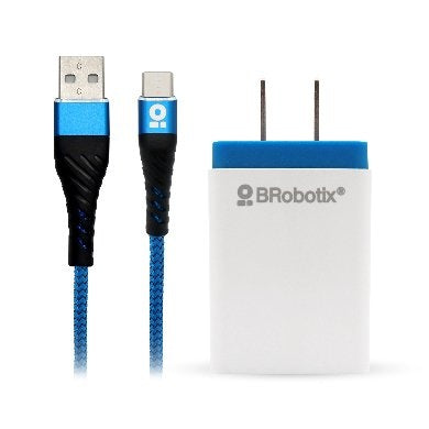 CARGADOR BROBOTIX USB C/CABLE TIPO C CARGA RÁPIDA 963332, Blanco - Azul, Pared, 5 V, 1 Puerto USB V3.0  963332 - Hergui Musical