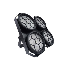 ESTROBO DE 4 LEDS COB PRINCIPALES DE  100W CW,  92 LEDS RGB SMD 5050 DE 0.2W, 13 O 25 CH, DMX AUTOMATICO AUDIO RITMICO  MEGALUZ SHOW  DECO-400 - Hergui Musical
