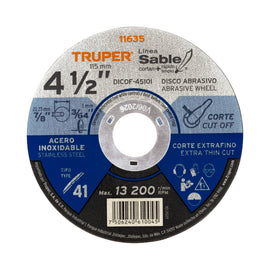Disco tipo 41 de 4-1/2" x 1 mm corte fino acero inox, sable  TRUPER   DICOF-4510I - Hergui Musical