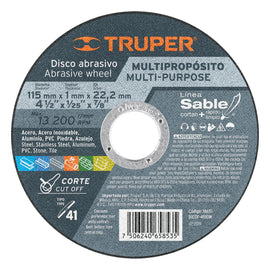 Disco tipo 41 de 4-1/2" x 1 mm corte multimaterial, sable   TRUPER  DICOF-4510M - Hergui Musical