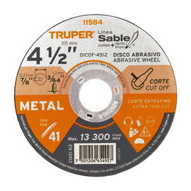 Disco tipo 41 de 4-1/2" x 1.2 mm corte fino de metal, sable  TRUPER   DICOF-4512 - Hergui Musical