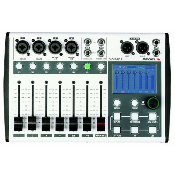 Mezcladora digital de 8 canales (4 Directas. 4 Compartidos)  PROEL  DIGIPAD8 - Hergui Musical