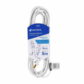 Extensión eléctrica doméstica 5 m clavija recta, blanca  VOLTECK   ED-5BR - Hergui Musical