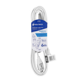 Extensión eléctrica doméstica 6 m clavija recta, blanca  VOLTECK ED-6BR - Hergui Musical