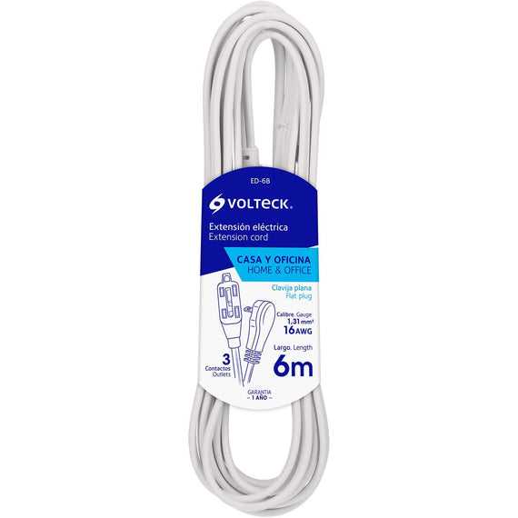 Extension electrica domestica 6 m blanca con clavija plana  VOLTECK   ED-6B - Hergui Musical