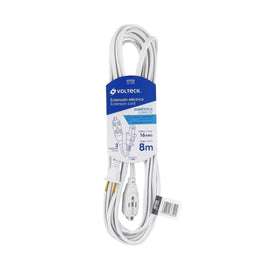 Extensión eléctrica doméstica 8 m clavija recta, blanca  VOLTECK ED-8BR - Hergui Musical