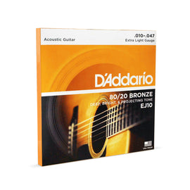 Juego de cuerdas bronce 80/20 extra ligero .010-.047  DADDARIO   EJ-10 - Hergui Musical