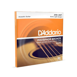 Juego de cuerdas fosforoso bronce, extra ligero .010-.047  DADDARIO   EJ-15 - Hergui Musical