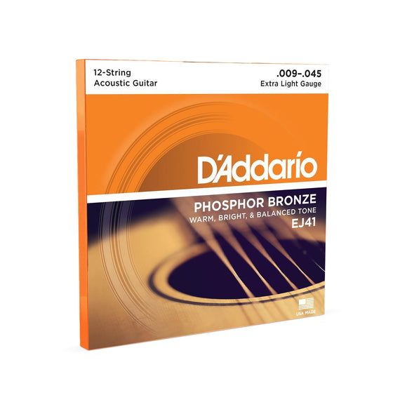 Juego de 12 cuerdas fosforoso bronce, extra ligero .009-.045  DADDARIO   EJ-41 - Hergui Musical