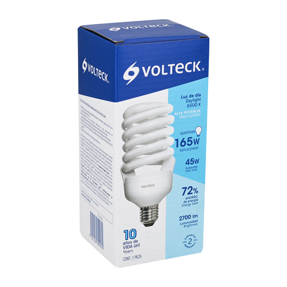 Lámpara espiral t4 45 w alta potencia luz de día, caja  VOLTECK   F-45E4 - Hergui Musical
