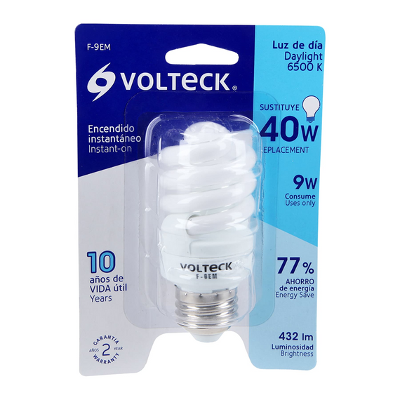 Lámpara espiral mini t2 9 w luz de día en blíster,  VOLTECK  F-9EM - Hergui Musical