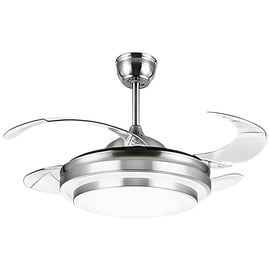 Ventilador de techo 42" con lámpara, aspas retráctiles  MEGALUZ LED  F500VL01A - Hergui Musical