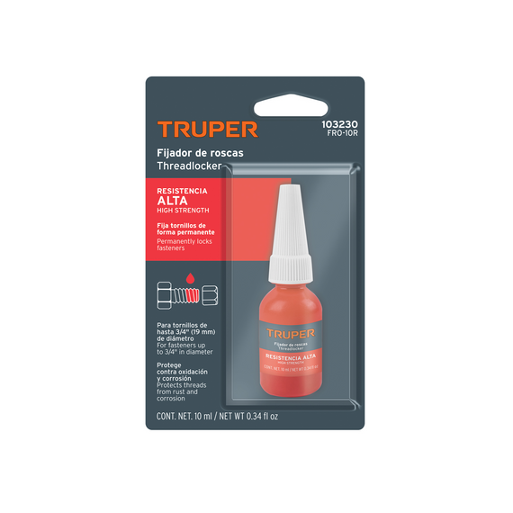 Fijador de roscas, permanente, 10 ml, rojo, truper   FRO-10R - Hergui Musical
