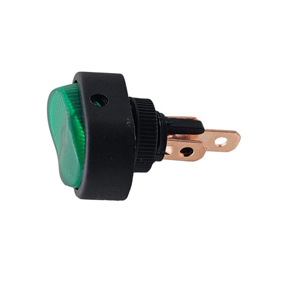 Switch on-off con 3 patas y piloto, boton verde, 12v 20A  RADOX   835-143 - Hergui Musical
