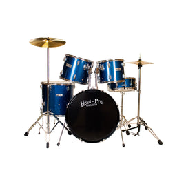 BATERÍA 5 Pzas. PROFESIONAL AZUL BRILLANTE   HEAD PRO  HP-BATE-3SKBL - Hergui Musical