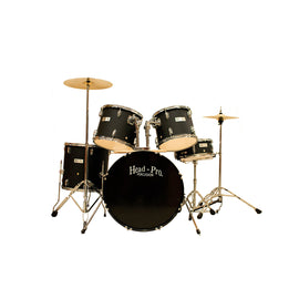 BATERÍA 5 PZAS. PROFESIONAL, INCLUYE: HERRAJES, PLATILLOS, BAQUETA Y BANCO, COLOR NEGRO MATE  HEAD-PRO     HP-BATE-3MBK - Hergui Musical