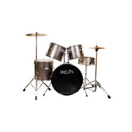 BATERÍA 5 PZAS. PROFESIONAL, COLOR BRONCE METÁLICO, INCLUYE: HERRAJES, PLATILLOS, BAQUETA Y BANCO, COLOR BRONCE METÁLICO  HEAD-PRO     HP-BATE-3MTBZ - Hergui Musical
