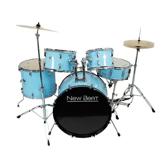 BATERÍA ACÚSTICA 5 Pzas. Azul cielo NEW BEAT, INCLUYE PLATILLOS, PEDAL, BAQUETAS Y HARDWARE   NB-DS400-SKB - Hergui Musical