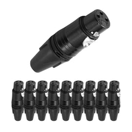 PAQ. 10 PZAS. DE PLUG CANON HEMBRA C/ SEGURO NEGRO CROMO  KAPTON   JA-148BK(10) - Hergui Musical