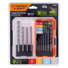 Juego de 11 brocas para metal y concreto en estuche, truper  JBAC-11