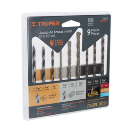 Juego de 9 brocas para metal, concreto y madera, truper  JBMX-9