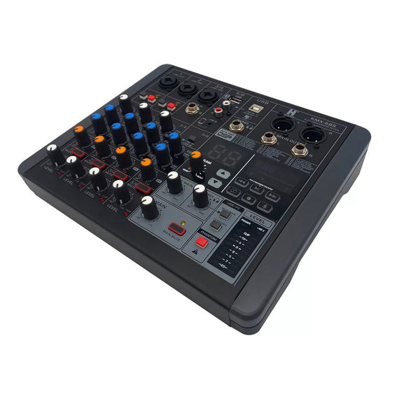 Mezcladora pasiva 6 canales (3 Directos, 3 compartidos), efectos DSP, Bluetooth, ecualizador  HARDEN   KMX-6BS - Hergui Musical