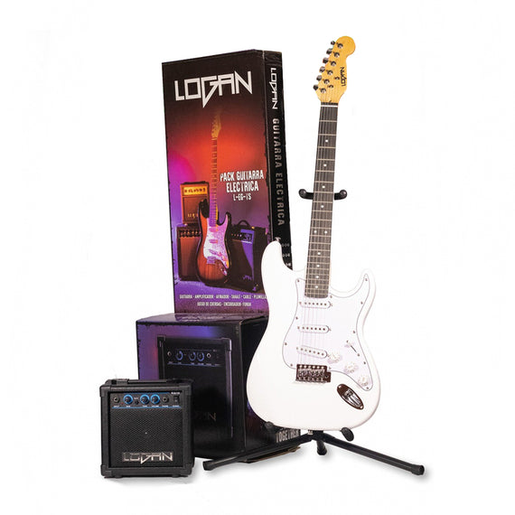 Paq. de Guitarra eléctrica Stratocaster, Blanco   LOGAN   L-EG-TS-PAQ-WH - Hergui Musical
