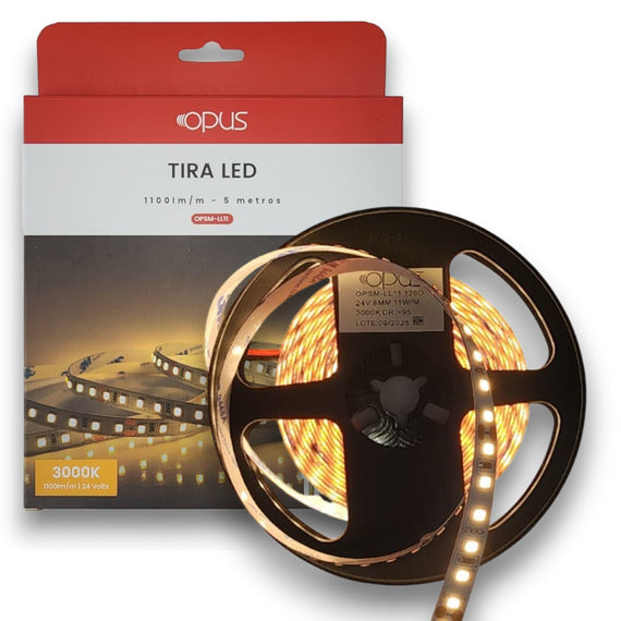 TIRA DE LUZ LED 24v, 5m, 3000K Luz Cálida, 120 leds x metro  OPUS  OPSM-LL11 - Hergui Musical
