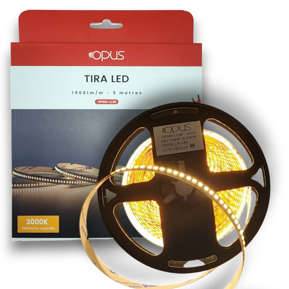 TIRA DE LUZ LED 24v, 5m, 3000K Luz Cálida, 240 leds x metro  OPUS  OPSM-LL26 - Hergui Musical