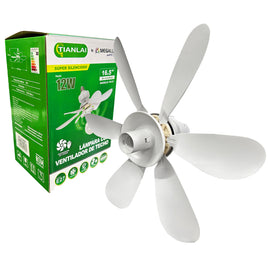 Lámpara con ventilador de techo, 16.5" de diámetro, Motor 10w DC 12V, Consumo 12w  TIANLAI  LV12W20 - Hergui Musical