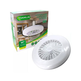 Ventilador de techo con luz led conexión E27, 11 pulgadas, luz blanca fría, aspas internas, Abanico de techo 1 velocidad y motor silencioso (Blanco)  TIANLAI  LV22W21