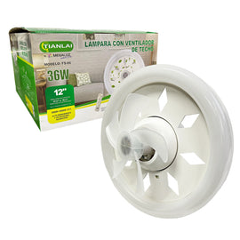 Lámpara con ventilador de techo, 12" de diámetro, Base E27, Consumo 30w  TIANLAI  LV34W06 - Hergui Musical