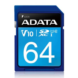Memoria SD (SDXC) 64GB ADATA CLASE 10 (V10), Velocidad hasta 100MB/25MB por seg. ASDX64GUICL10-R - Hergui Musical