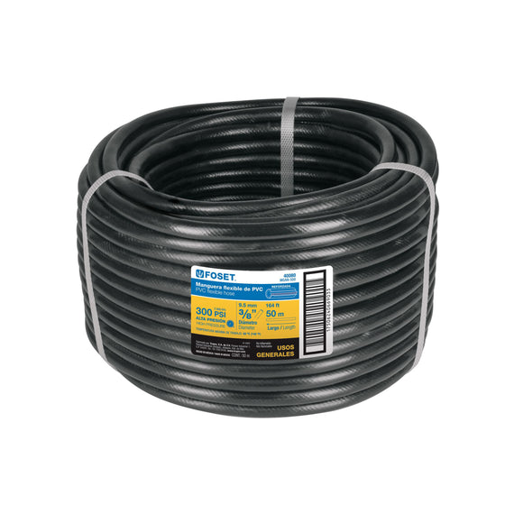 Bobina 50m de Manguera para gas, pvc negra, 3/8