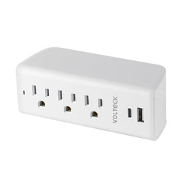 Multicontacto de pared, 3 contactos y 2 usb a+c, volteck  MUL-302U - Hergui Musical