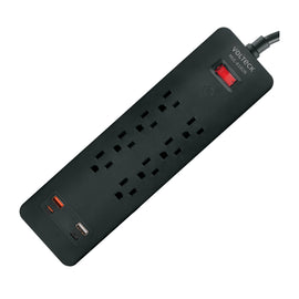 Multicontacto 8 entradas, 2 usb a + 2 usb c, negro, volteck   MUL-818UN - Hergui Musical