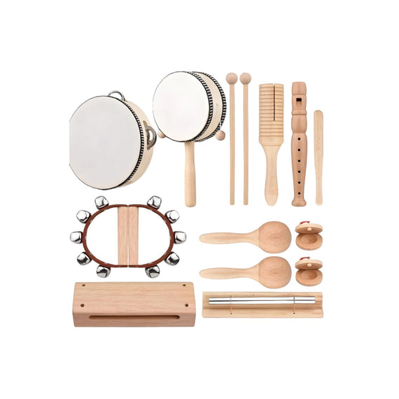 Jgo. de 9 instrumentos de percusión de madera para niños mayores de 3 años  LINK BITS   MUS9SET - Hergui Musical