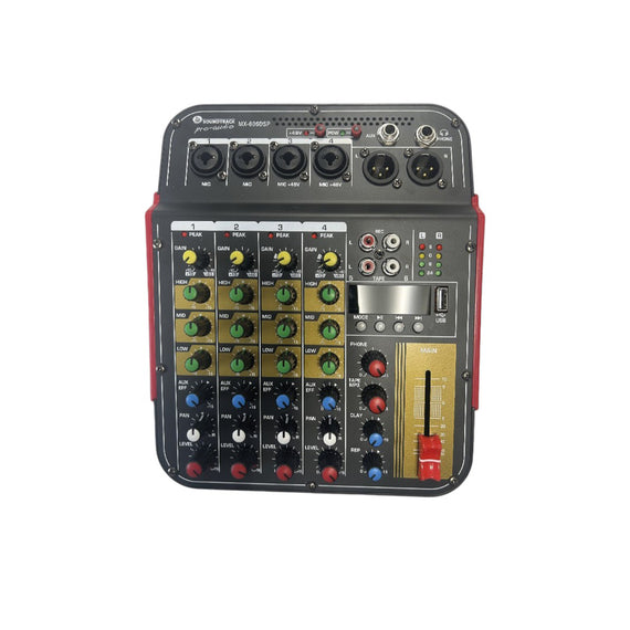 Mezcladora pasiva 6 canales (4 Directos, 2 Compartidos), Phantom, bluetooth, USB, MP3 Player  SOUNDTRACK   MX-606DSP - Hergui Musical