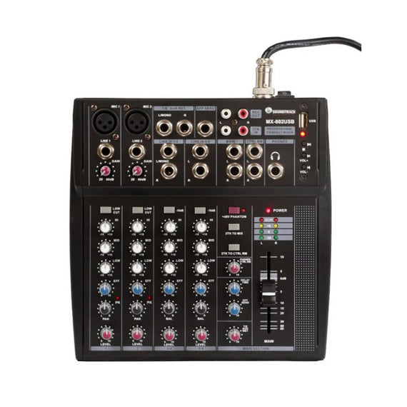 MEZCLADORA PASIVA 8 CANALES (2 DIRECTOS 6 COMPARTIDOS) USB/PHANTHOM   SOUNDTRACK   MX-802USB - Hergui Musical