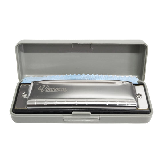 ARMÓNICA DE PLÁSTICO, COLOR PLATA, 