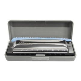 ARMÓNICA DE PLÁSTICO, COLOR PLATA, "F" VINCENZO CON 10 HORIFÍCIOS  V-HAR10-3F-SL