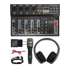 KIT DE GRABACIÓN, INCLUYE: MEZCLADORA 6 CANALES (4 DIRECTOS, 2 COMPARTIDOS), INTERFAZ, AUDÍFONO, MICRÓFONO y CABLES  SOUNDTRACK   STUDIO-6-KIT - Hergui Musical