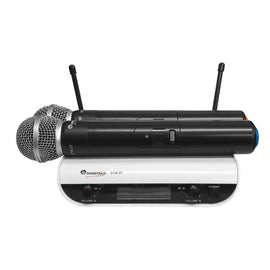 SISTEMA DE MICRÓFONO INALÁMBRICO DOS MICRÓFONOS DE MANO DOS CANALES FRECUENCIAS FIJAS   SOUNDTRACK   STW-27HU2 - Hergui Musical