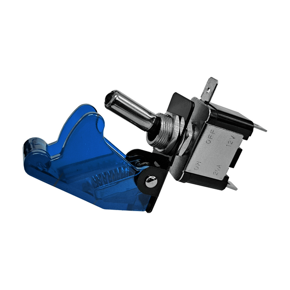 SWITCH CON CUBIERTA DE SEGURIDAD AZUL E INDICADOR DE LED 12v 20A  RADOX   835-276 - Hergui Musical