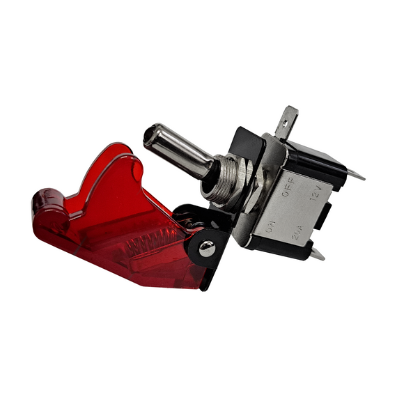 SWITCH CON CUBIERTA DE SEGURIDAD ROJO E INDICADOR DE LED 12v 20A  RADOX   835-278 - Hergui Musical
