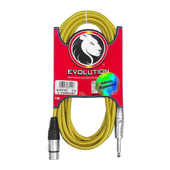 CABLE CANON A PLUG 6.3mm DECORADO 3m EVOLUTION  PBK   EVCP-3D - Hergui Musical