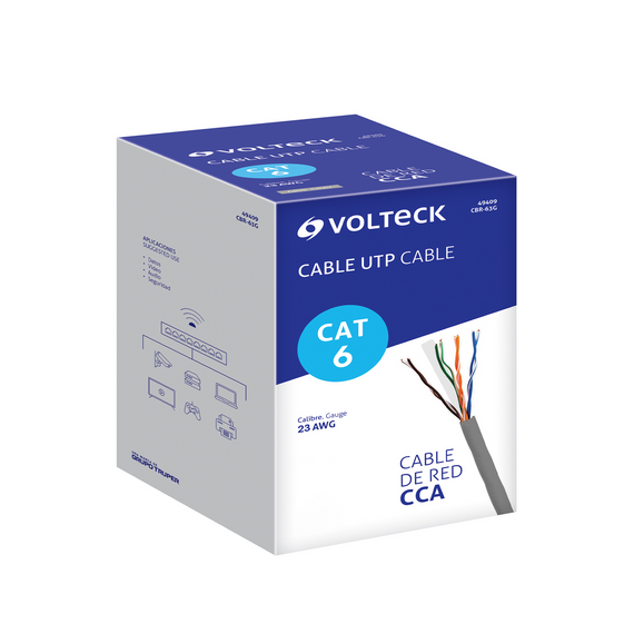 Bobina de 100m de cable utp cat6, gris, volteck  CBR-63G - Hergui Musical