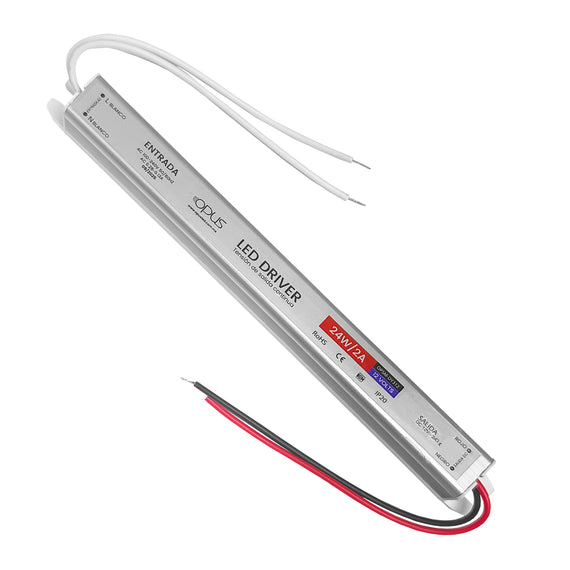 Fuente Ultra Slim 12v 2A /24w, Entrada 100v/240v, Medida: 17.6cm x 1.75cm  OPUS  OPSM-DY312 - Hergui Musical