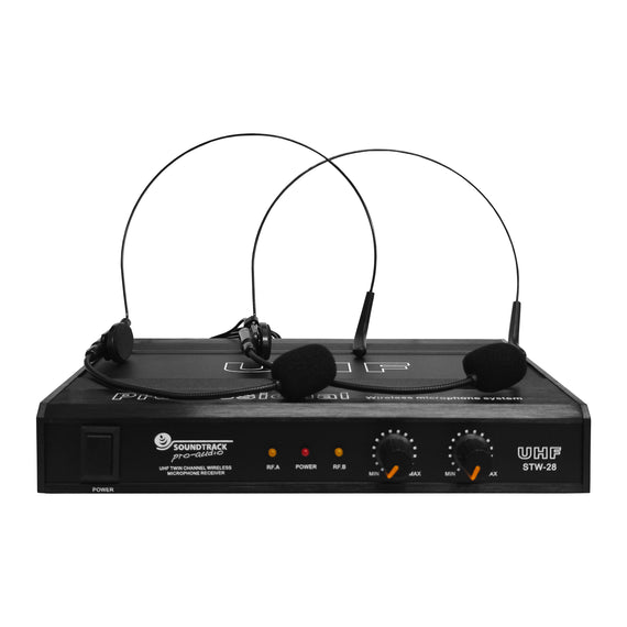 SISTEMA DE MICRÓFONO INALÁMBRICO DOS MICRÓFONOS DE DIADEMA Y SOLAPA, DOBLE ANTENA, DOS CANALES FRECUENCIAS FIJAS   SOUNDTRACK   STW-28HLL - Hergui Musical